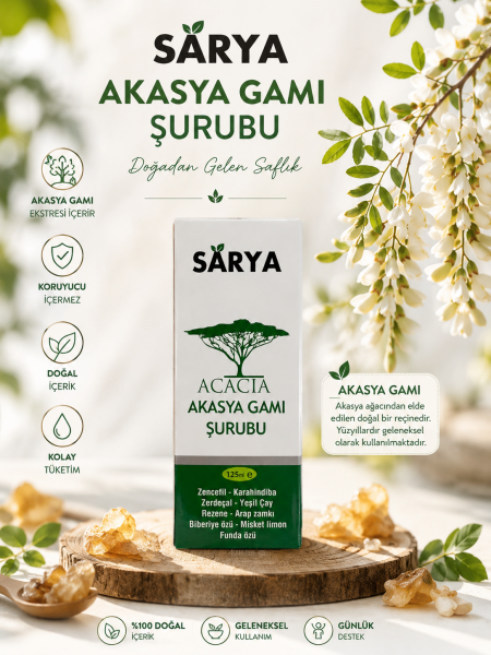 Sarya Akasya Gamı Şurubu 125 ml  Akasya Gamı Ekstreli Bitkisel Şurup