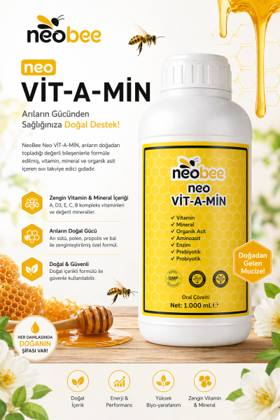 NeoBee Vit-A-Min Arı Vitamin Şurubu 1000 ml - Vitamin, Mineral ve Organik İçerikli Sıvı Takviye