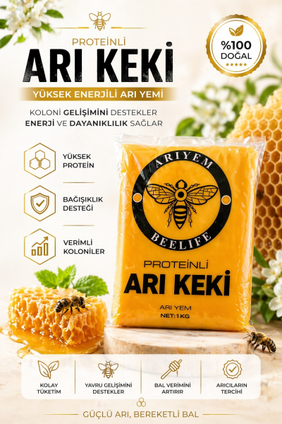 Proteinli Arı Keki 1 KG – Yüksek Enerjili Arı Yemi | Koloni Güçlendirici Arı Besini