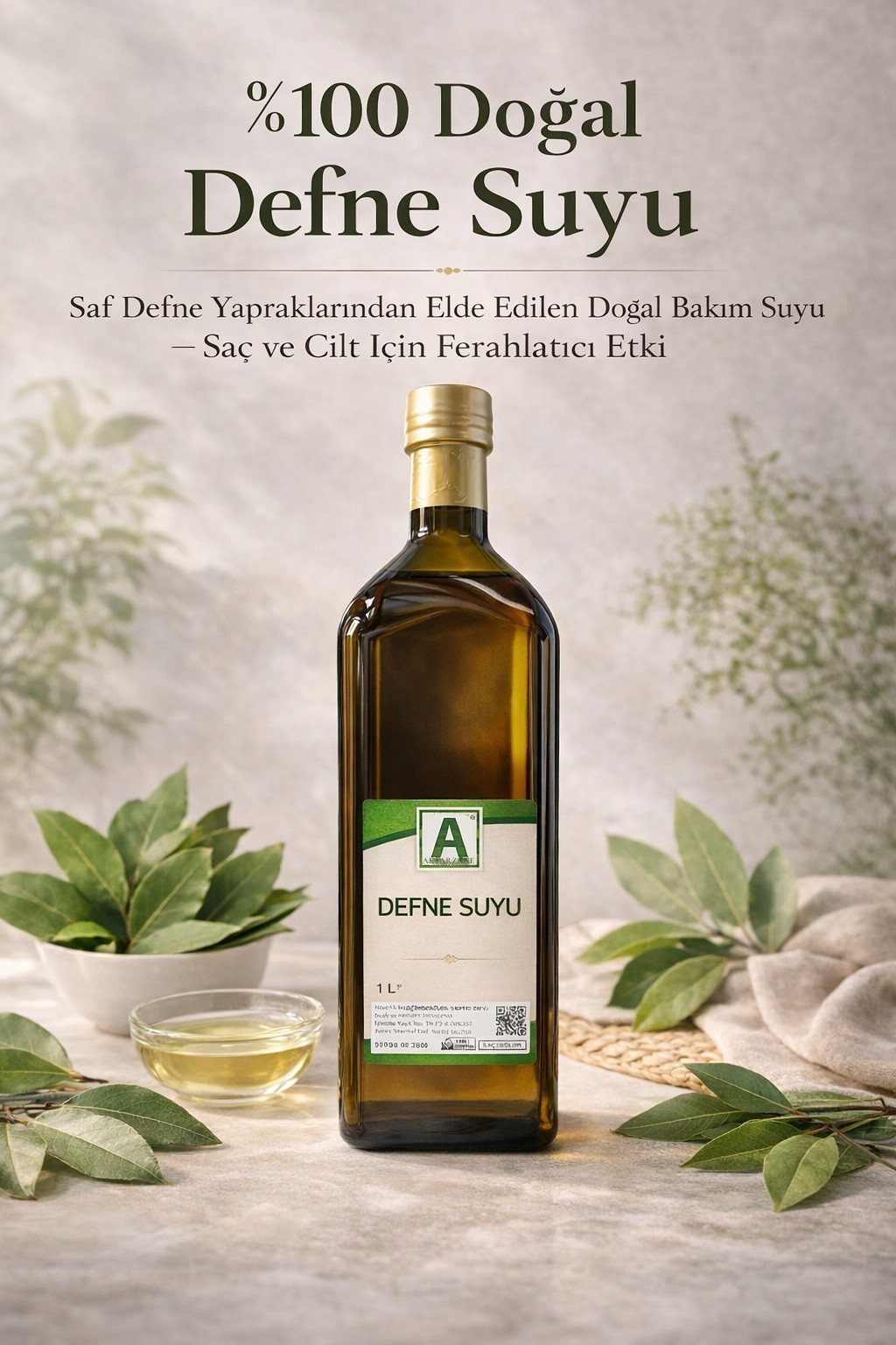 Defne Suyu 1 Litre %100 Doğal – Saf Defne Hidrosolü Saç ve Cilt Bakımı