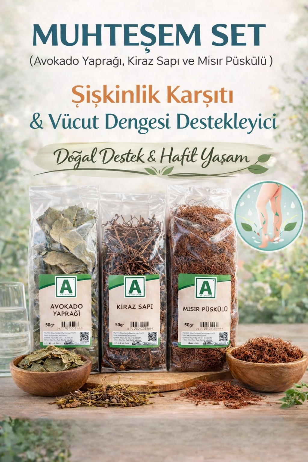 Ödem Atıcı Bitkisel Form Seti Kiraz Sapı (50GR) Mısır Püskülü (40GR) Avokado Yaprağı (40GR)