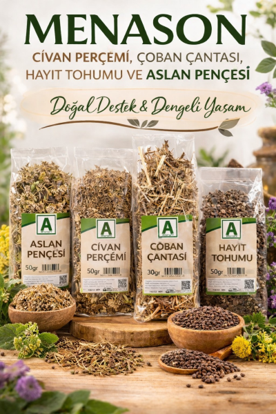 Menopoz Önleyici Menason Bitki Seti (Civanperçemi, Çoban Çantası, Hayıt Tohumu, Aslan Pençesi)