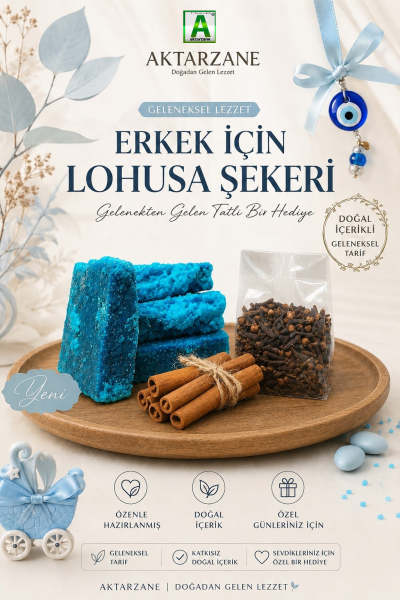 Erkek İçin Lohusa Şekeri Seti ,Mavi Lohusa Şekeri 500gr, Çubuk Tarçın 50 gr ve Karanfil 50 gr