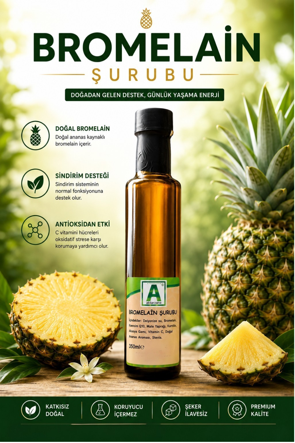 Aktarzane Bromelain Şurubu 350 ml