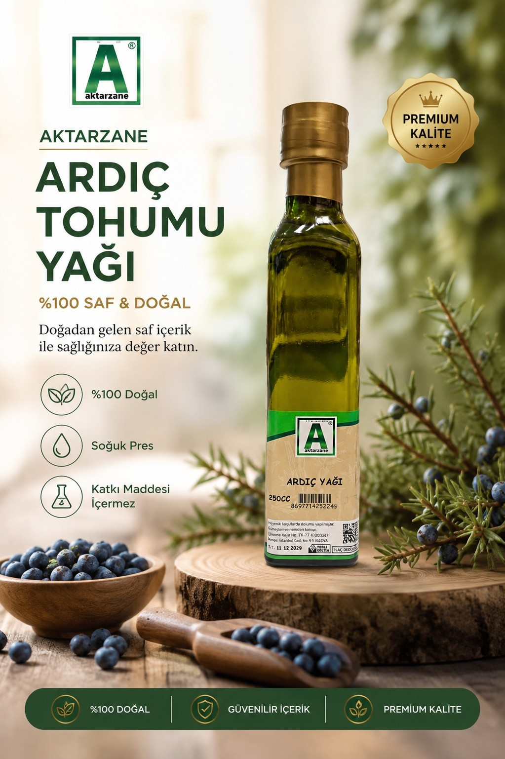 Aktarzane Ardıç Tohumu Yağı Soğuk Sıkım 250ml