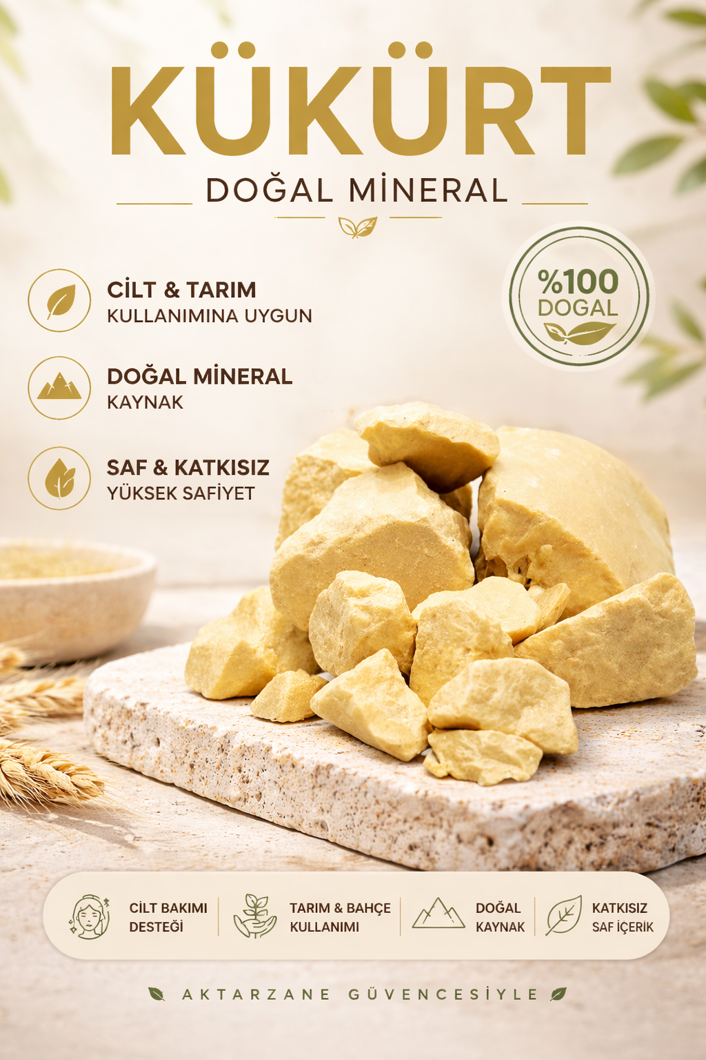 Saf Kükürt Taşı – Doğal Cilt Temizleyici & Arındırıcı Mineral 1000 GR