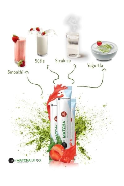 Matcha Premium Japanese Çilek Aromalı Detox Burner Form Matcha Çayı 1 Kutu