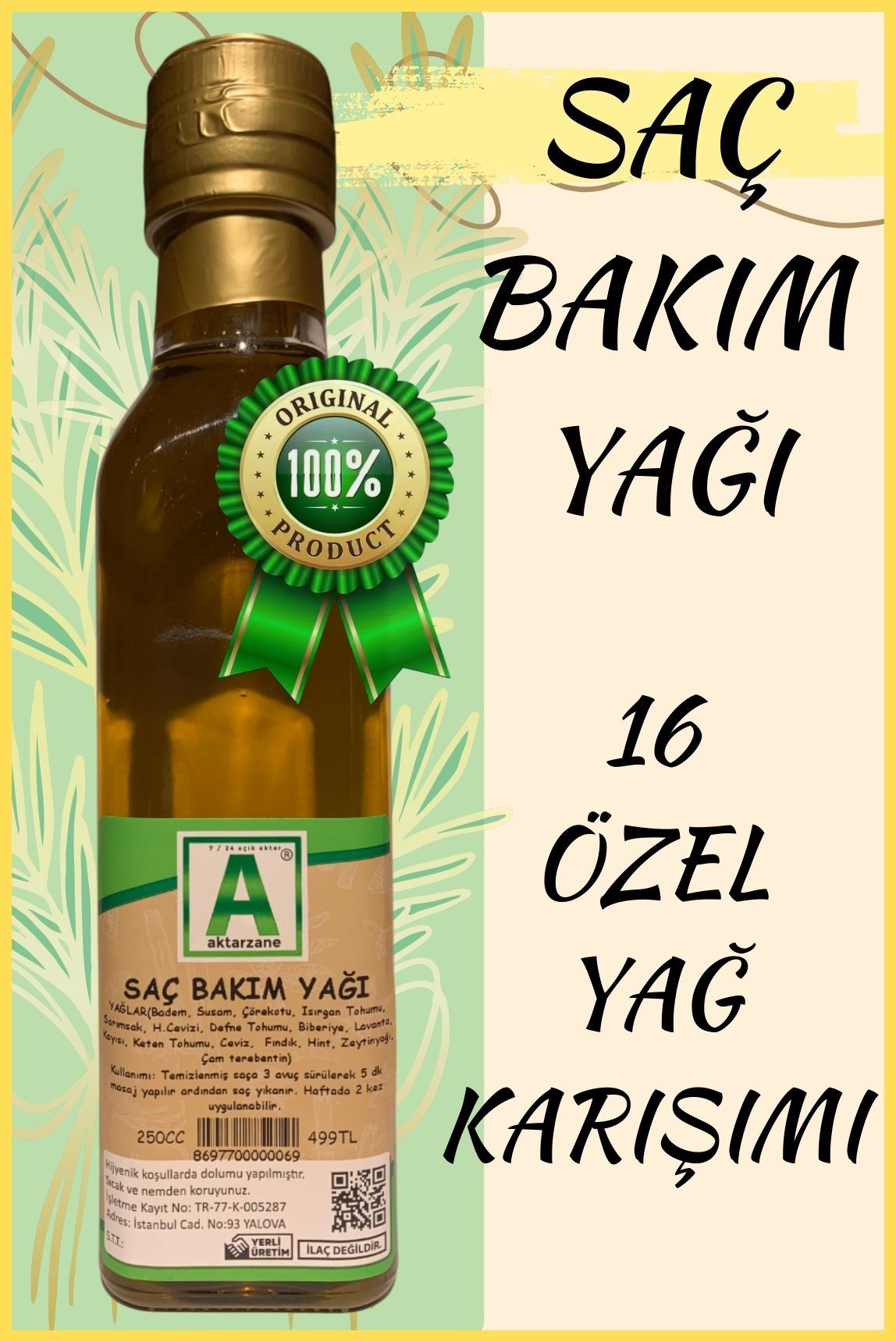 Aktarzane Doğal Saç Bakım Yağı 16 Karışım 250ml