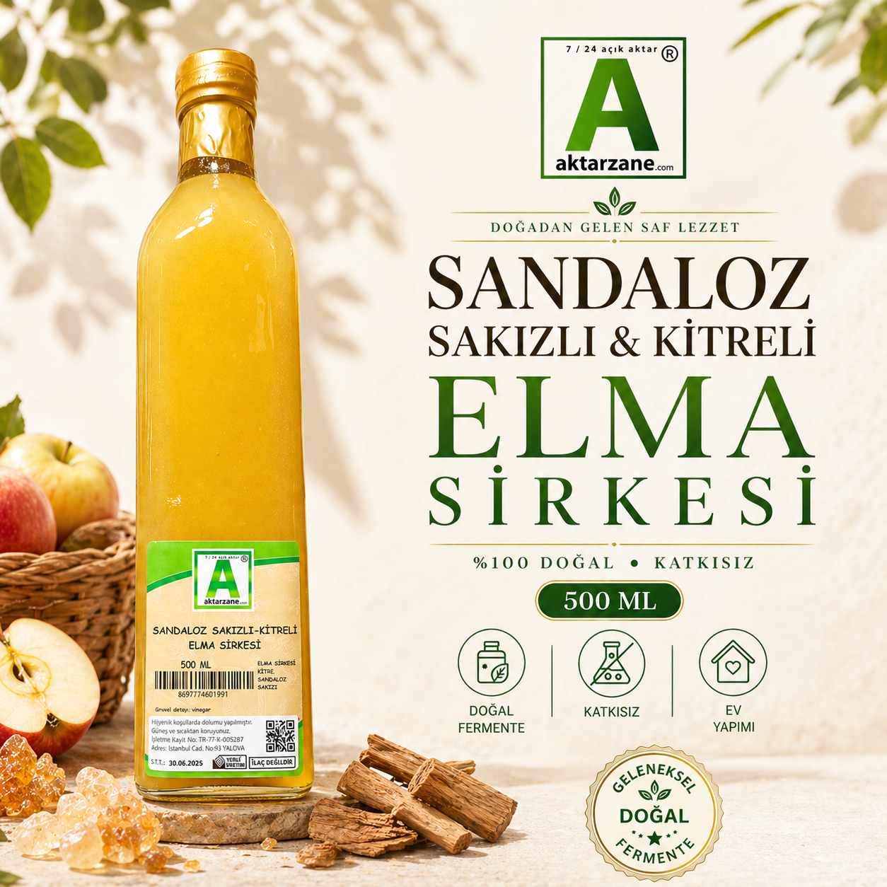 Sandaloz Sakızlı Kitreli Elma Sirkesi 500ml