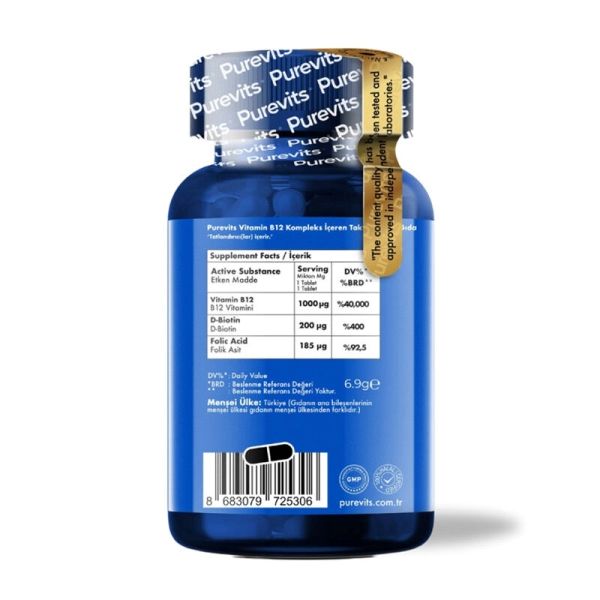 Purevits Vitamin B12 Complex Dilaltı 30 ADET TABLET