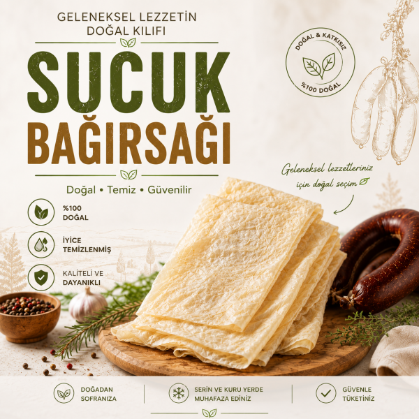 Doğal Sucuk Bağırsağı (Doğal Sosis & Sucuk Kılıfı) – Temizlenmiş Premium Kalite 3 Metre