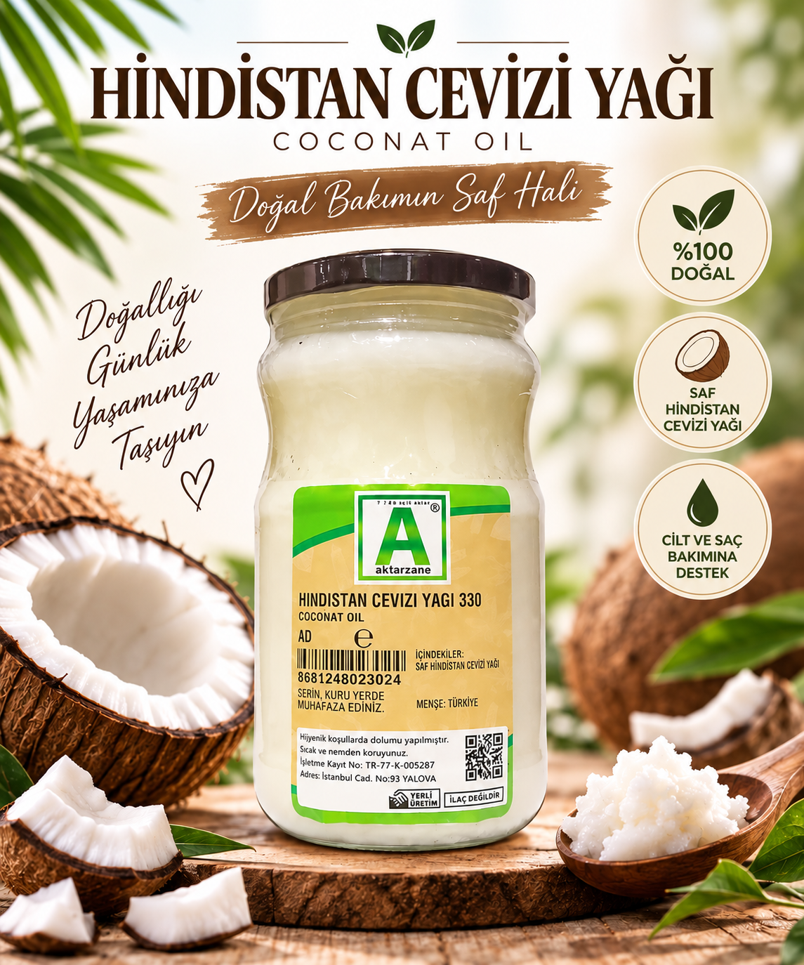 Aktarzane Hindistan Cevizi Yağı 330 ml