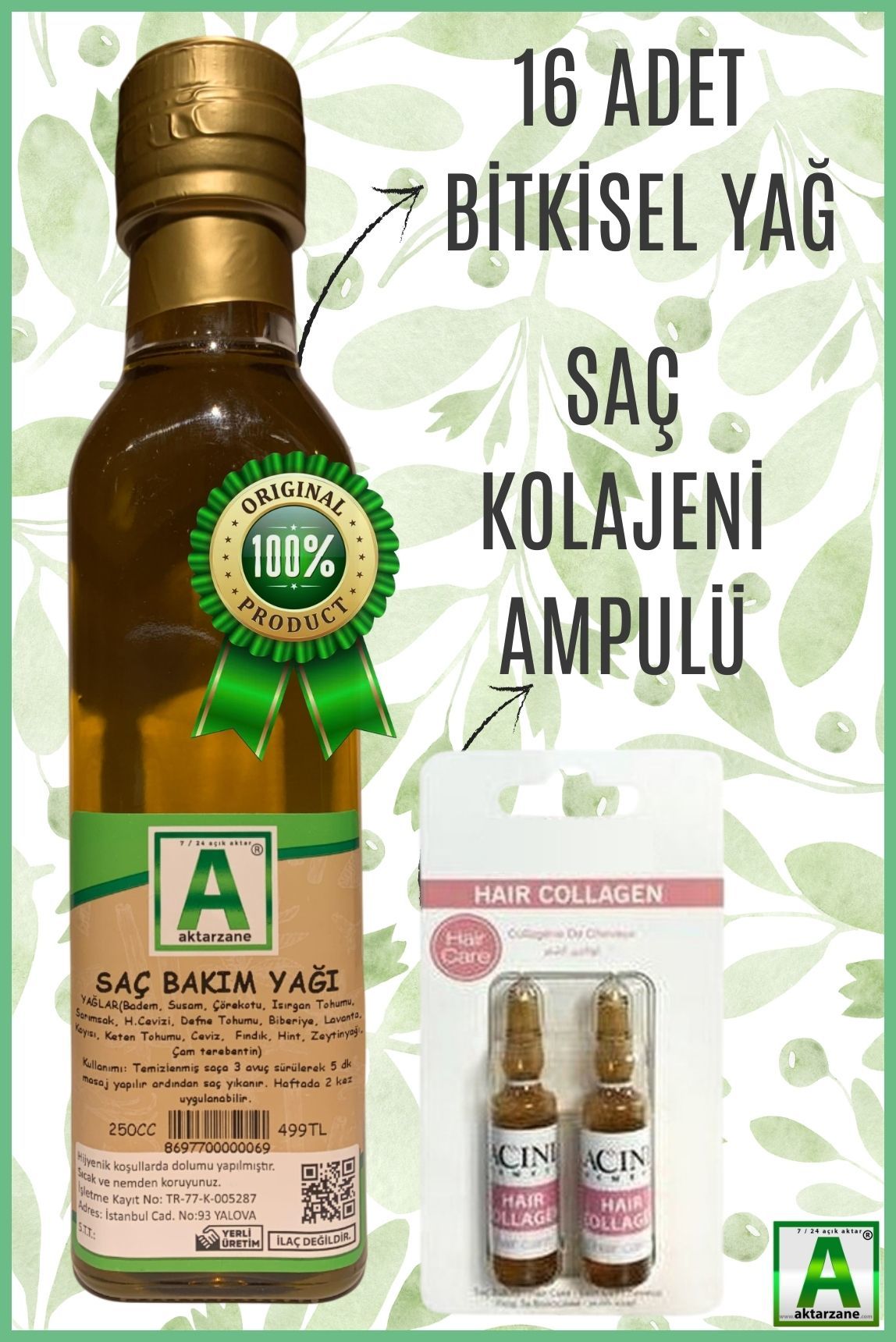 Aktarzane Saç Bakım Seti Saç Bakım Yağı ve Saç Serumu