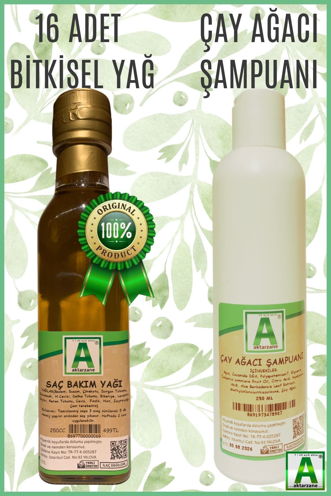 Aktarzane Saç Bakım Seti Saç Bakım Yağı ve Çay Ağacı Şampuanı