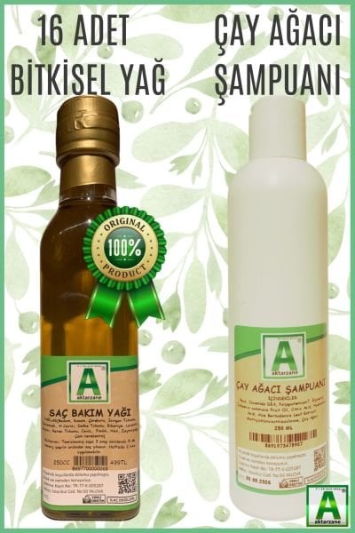 Aktarzane Saç Bakım Seti Saç Bakım Yağı ve Çay Ağacı Şampuanı