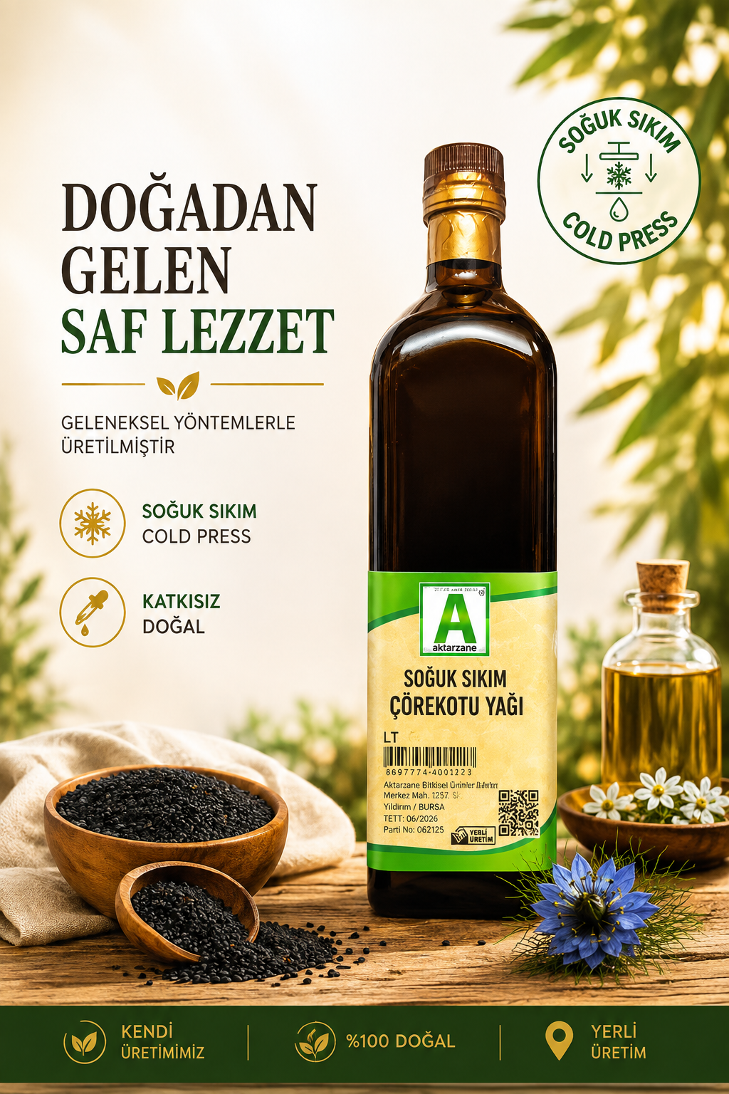 Aktarzane Çörekotu Yağı 1lt